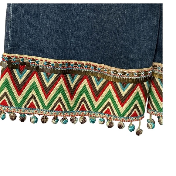 Alice + Olivia Beta Crop Wide Leg Blue Jean Embroidery Sequins Tassels Size 28 - Picture 7 of 15